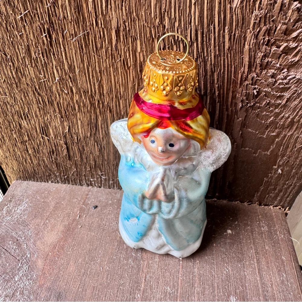Vintage blown glass Angel Ornament with Gold and Red Accents